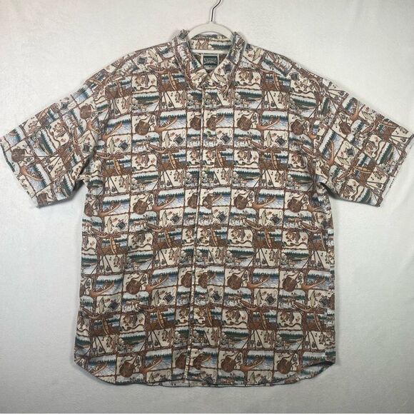 Northern Elements Vintage Men's XL Outdoors Fishing Hunting Canoe Print - Picture 1 of 11